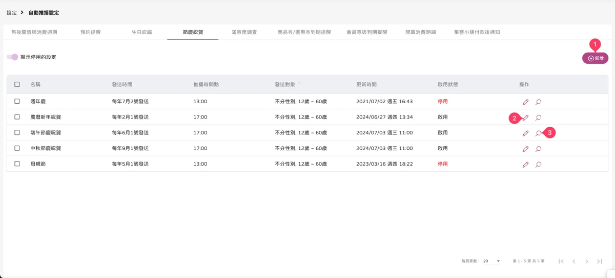 設定 - 自動推播設定-節慶祝賀-1
